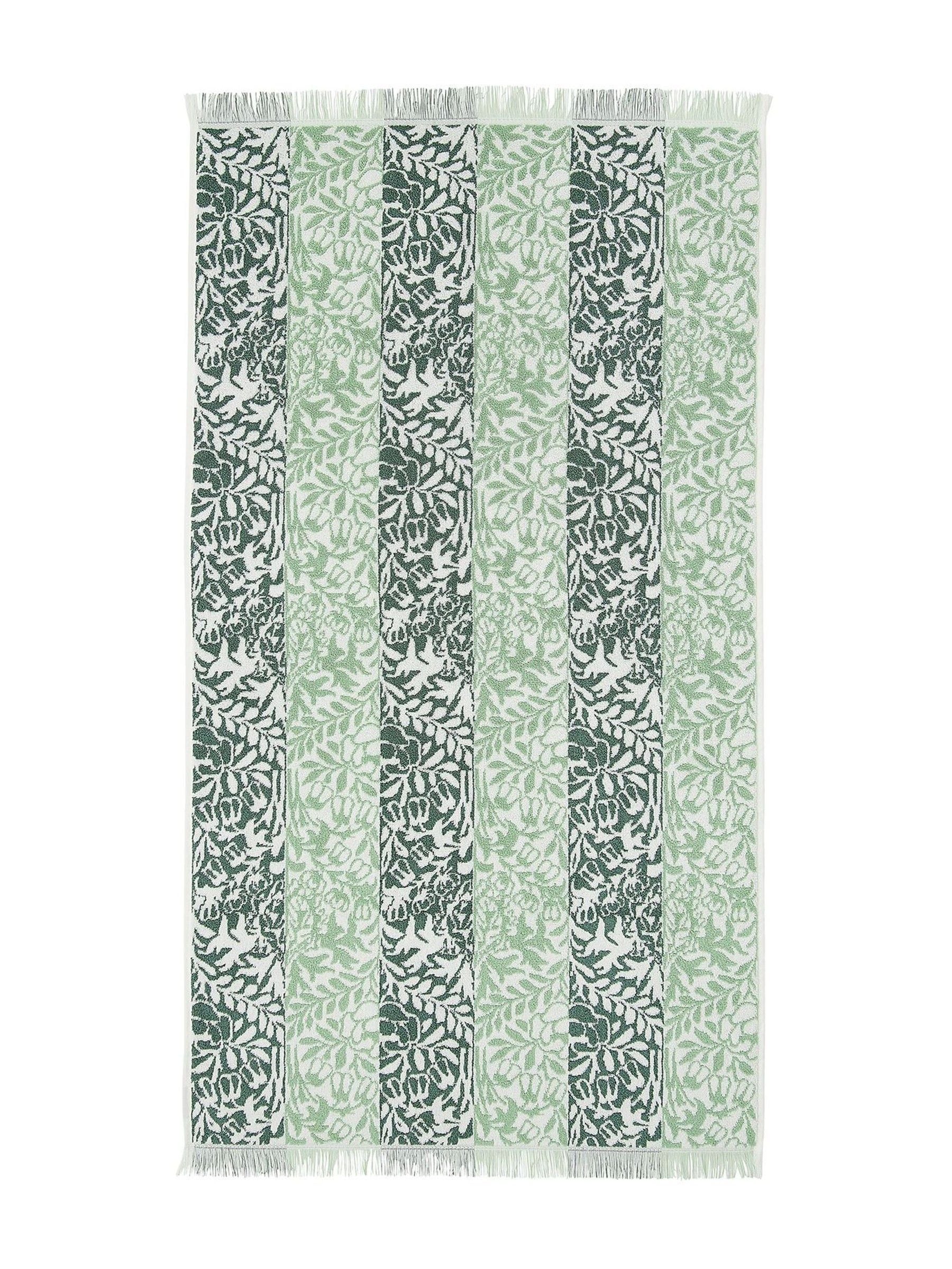 William Morris sage green rose stripe towel, UK version