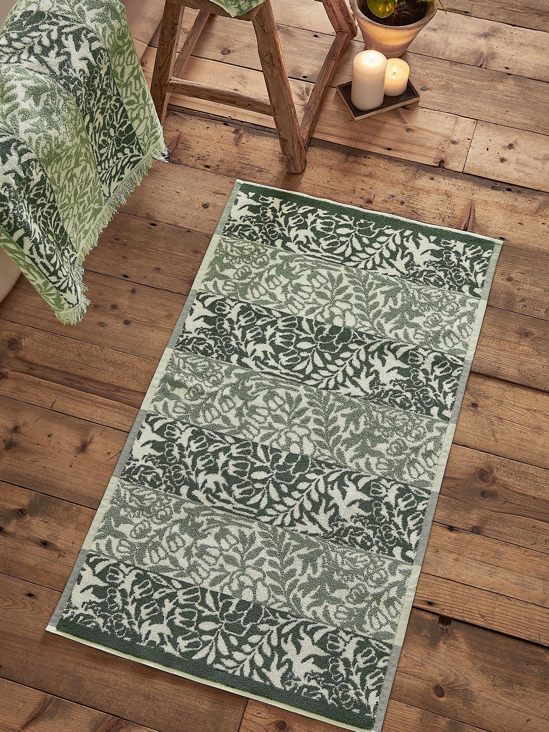 William Morris sage green rose stripe towel, UK version
