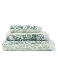 William Morris sage green rose stripe towel, UK version