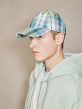 Green Check EDIT cap linen cotton blend, imported from the UK