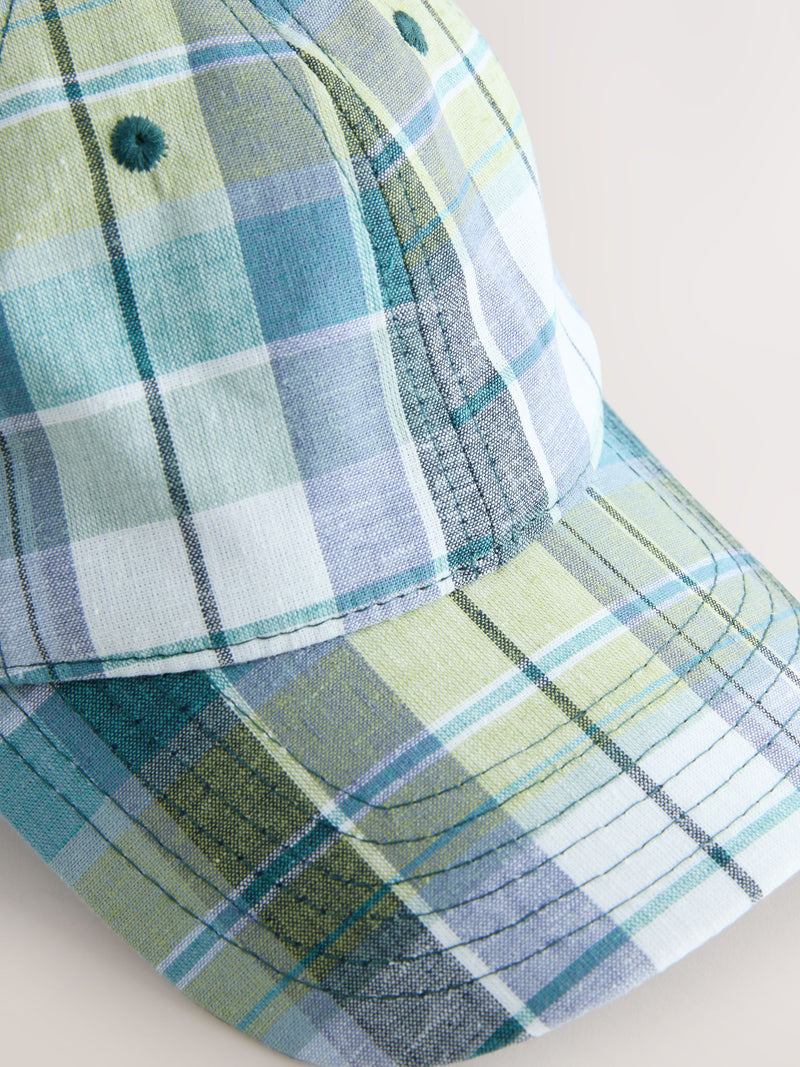 Green Check EDIT cap linen cotton blend, imported from the UK