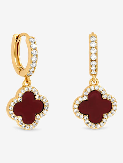 Next Gold Plated Carnelian Clover Huggie Earrings- Buy online at McGrocer