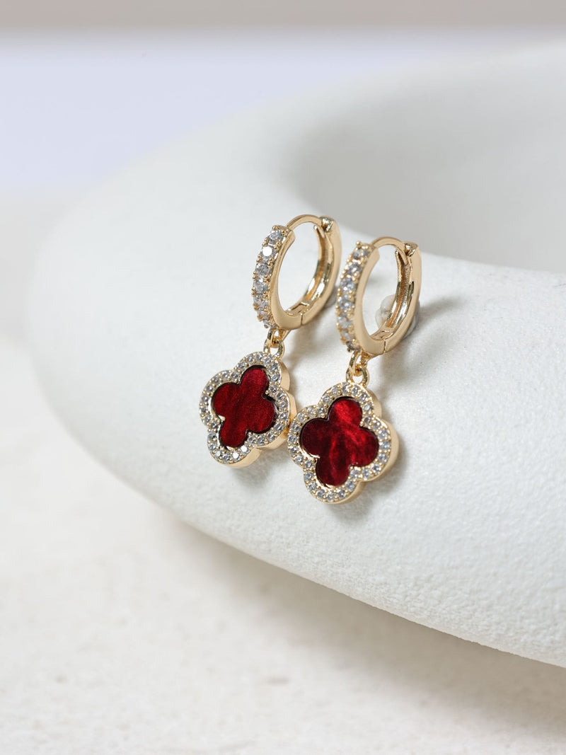 Gold Plated Carnelian Clover Huggie Earrings