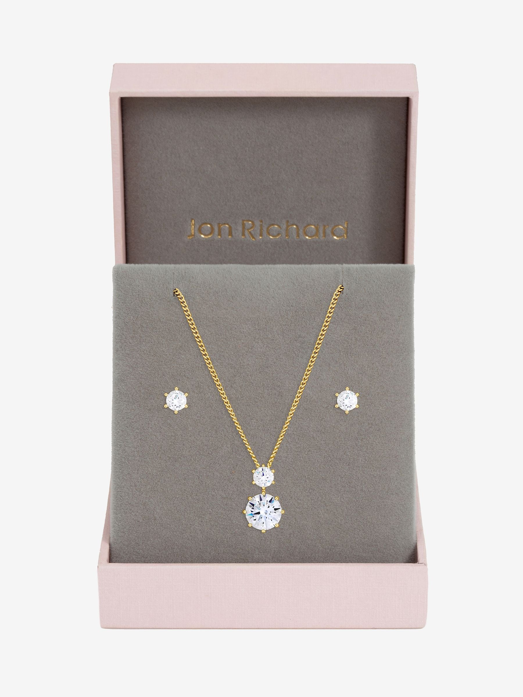 Jon Richard gold plated cubic zirconia jewelry set with chain, UK version