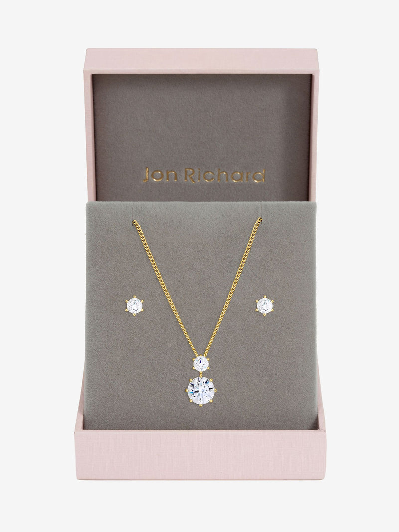 Jon Richard gold plated cubic zirconia jewelry set with chain, UK version