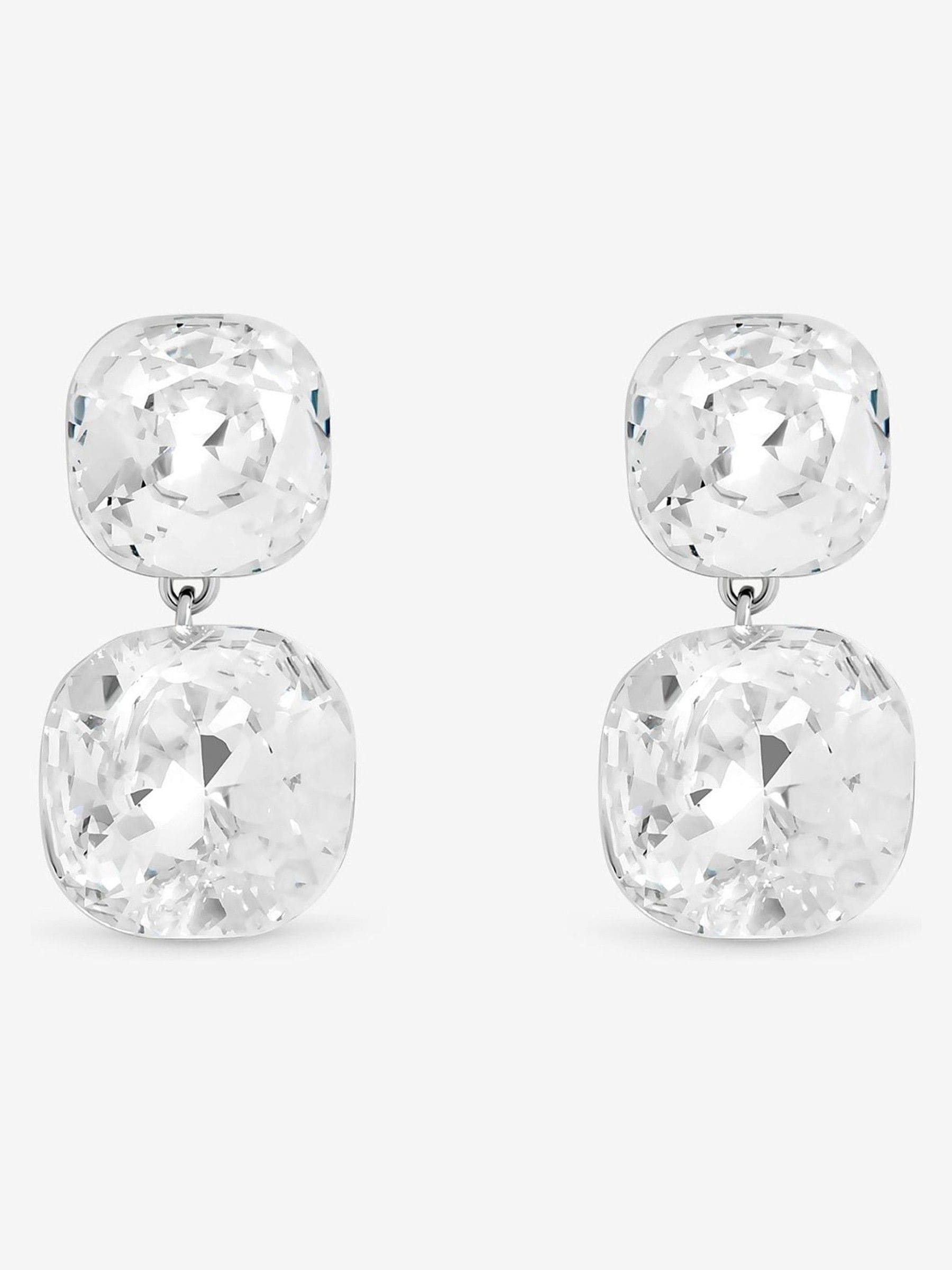 Rhodium Plated Crystal Drop Earrings with Statement Stone 35mm