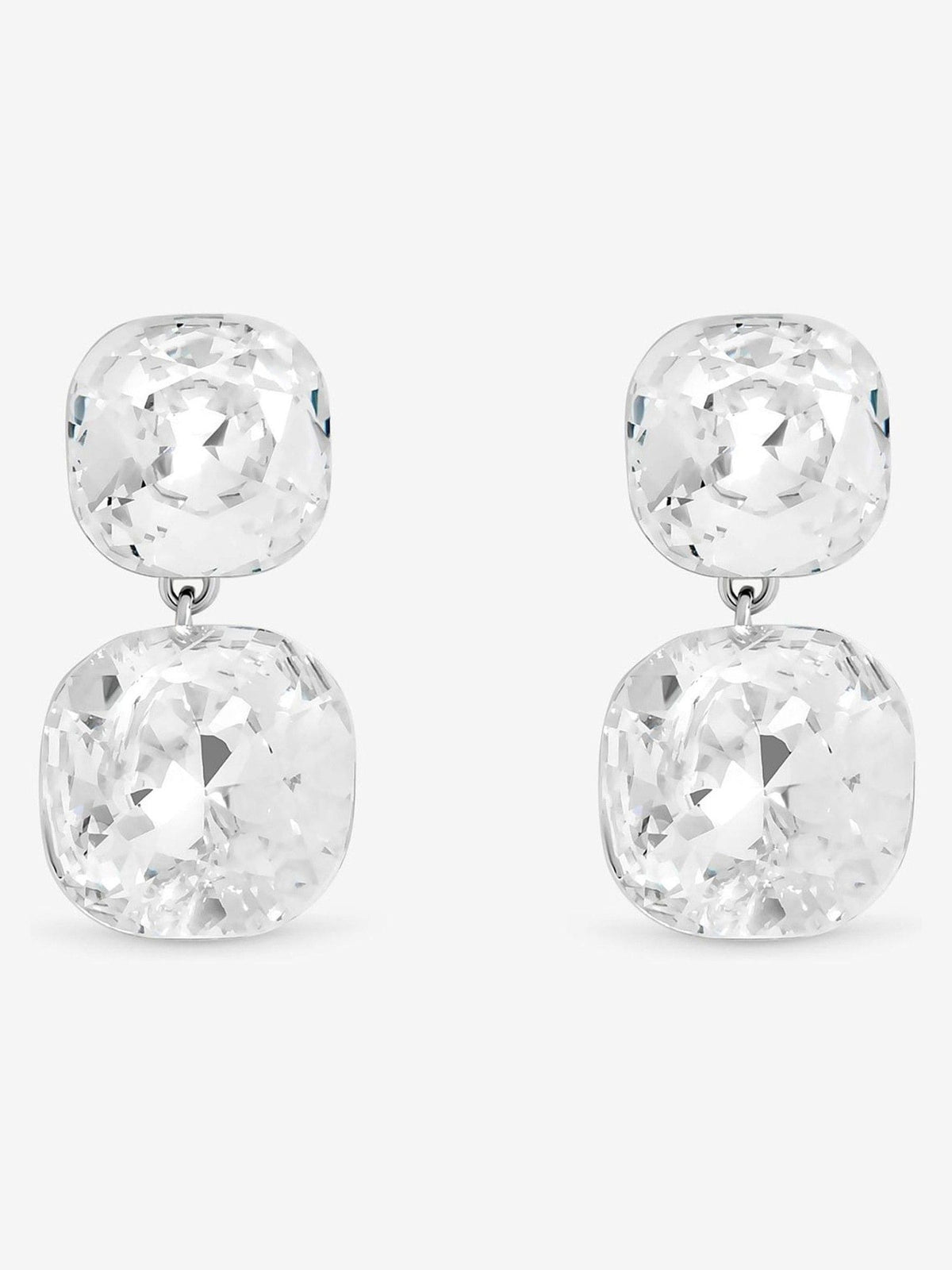 Rhodium Plated Crystal Drop Earrings with Statement Stone 35mm