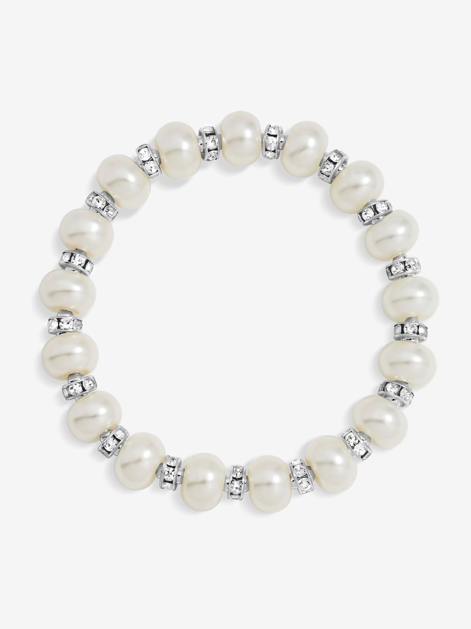 Silver Plated Pavé Crystal and Pearl Stretch Bracelet