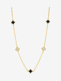 Gold Plated Clover Necklace with Pave Crystals and Jet, 17' Chain and Extender