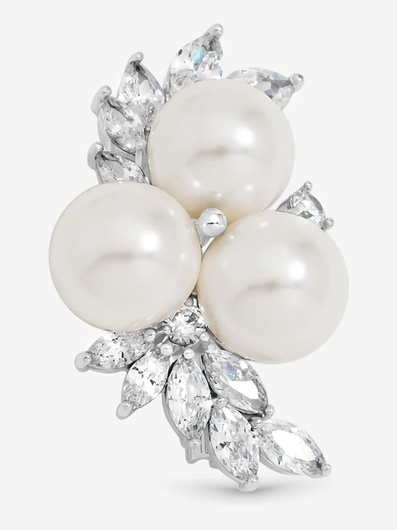 Silver Plated Pearl and Crystal Cluster Brooch with Pin Fastening