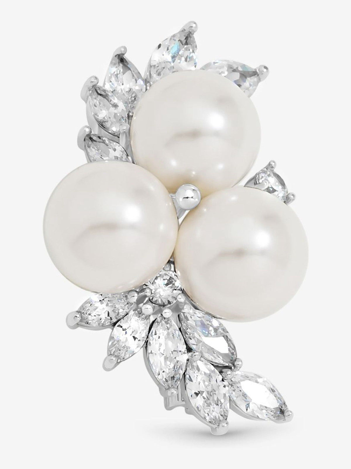 Silver Plated Pearl and Crystal Cluster Brooch with Pin Fastening