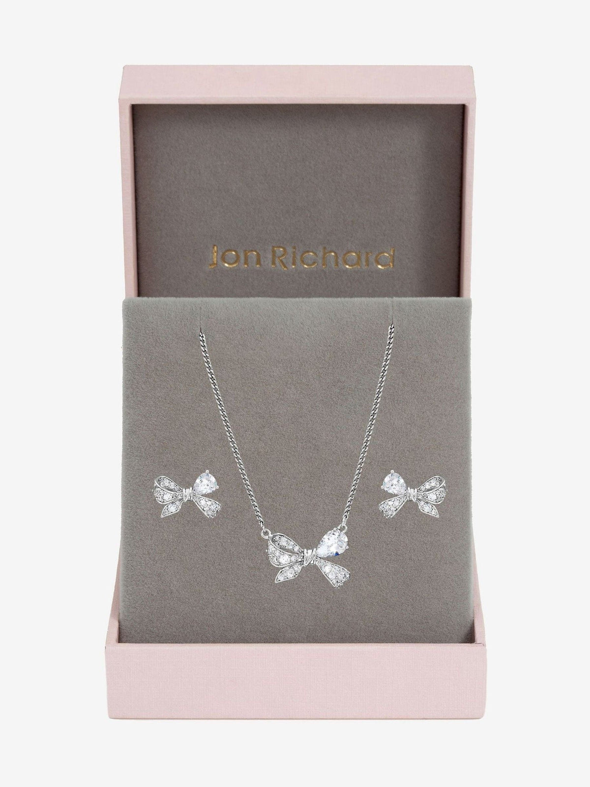 Jon Richard silver rhodium bow set, imported from the UK