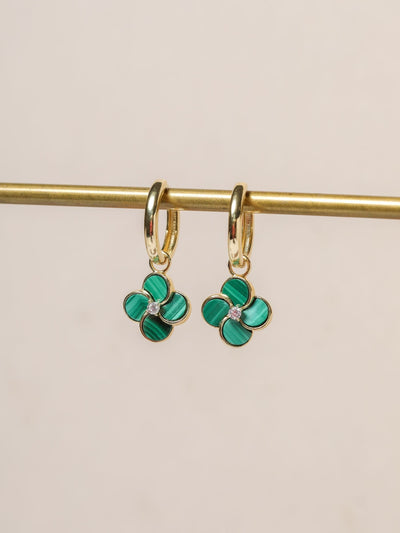 Next Jon Richard Gold Plated and Malachite Four Leaf Clover Huggie Earrings- Buy online at McGrocer