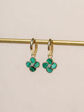 Gold Plated and Malachite Four-Leaf Clover Huggie Hoop Earrings