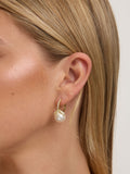Jon Richard gold plated crystal leaf and pearl huggie hoop earrings, UK version