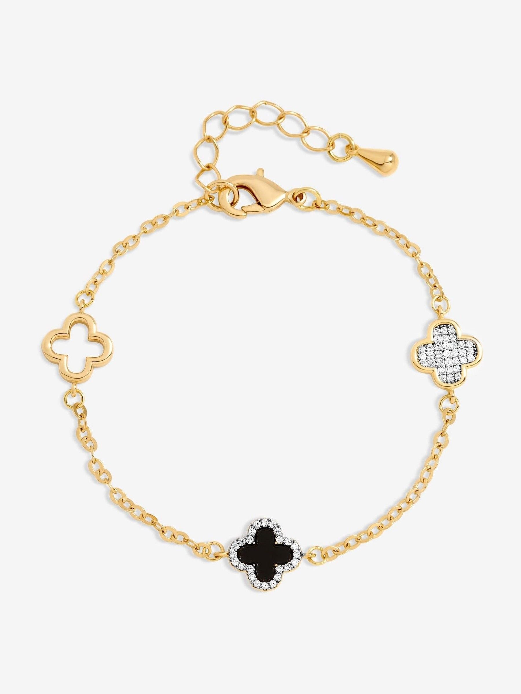 Jon Richard Gold Plated Pave and Malachite Clover Bracelet