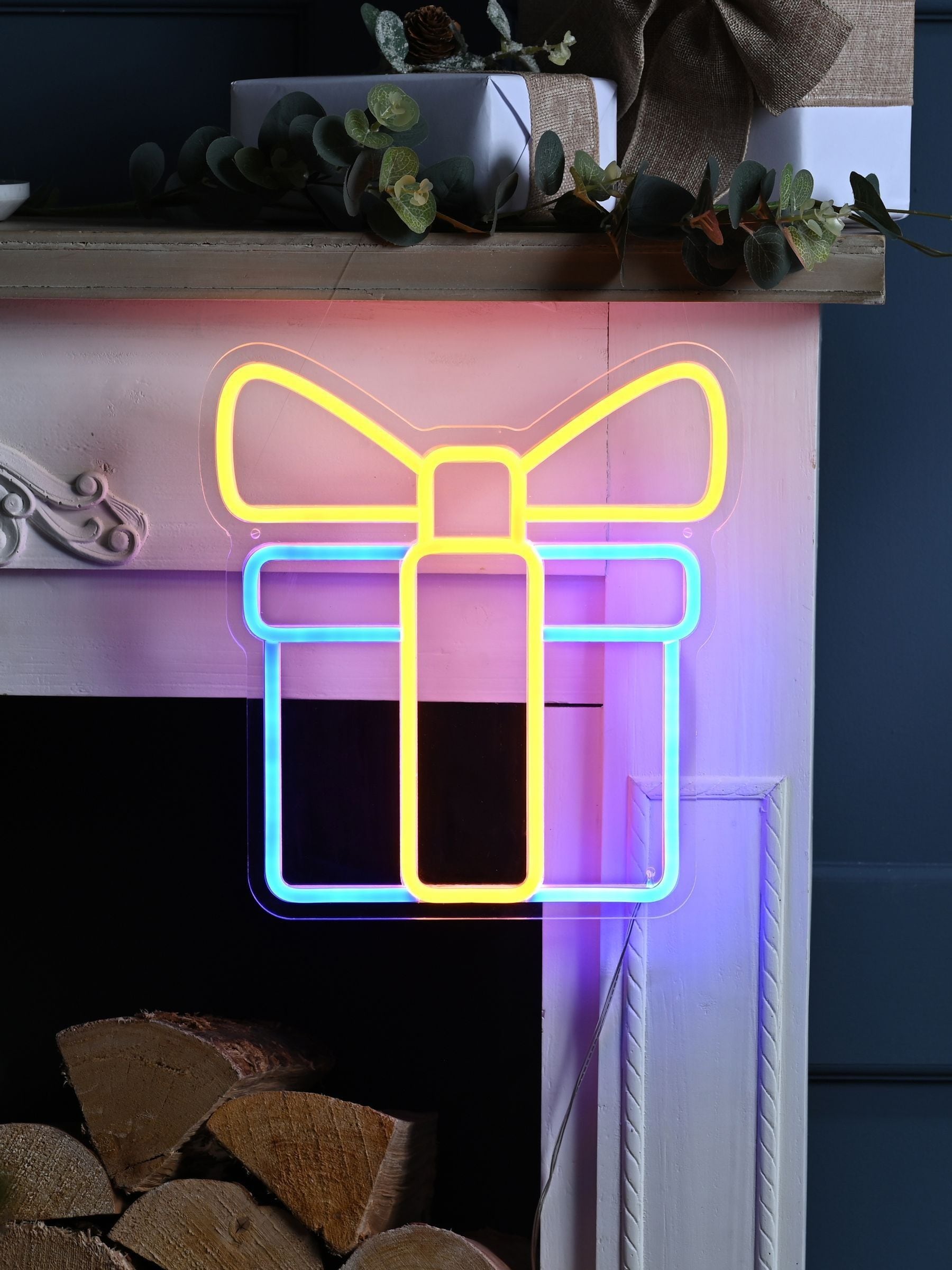 Neon hanging present decoration multicolour 28cm (British brand)