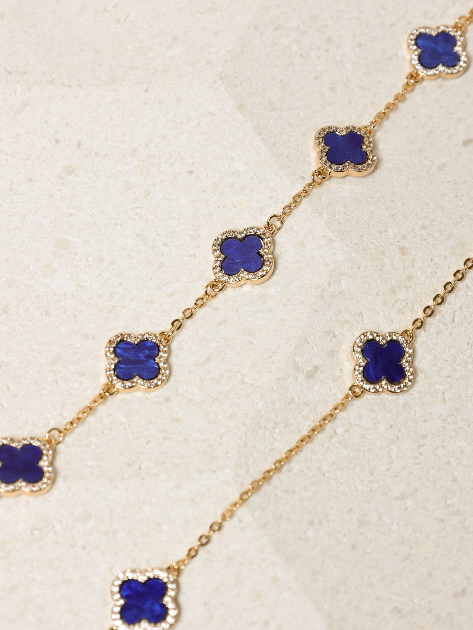 Jon Richard blue plated jet station clover necklace 17 inch chain, UK version