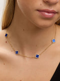 Jon Richard blue plated jet station clover necklace 17 inch chain, UK version