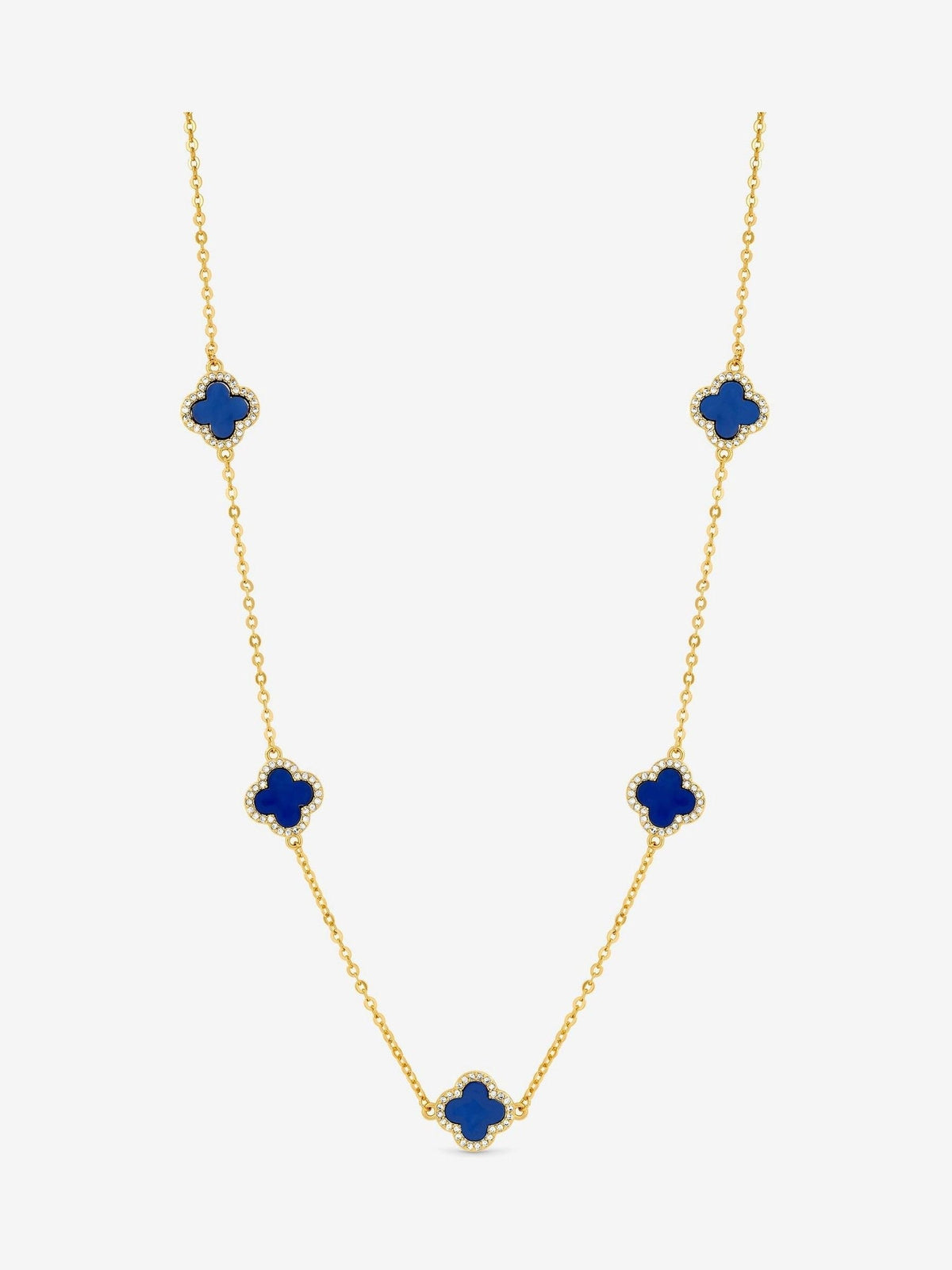 Jon Richard blue plated jet station clover necklace 17 inch chain, UK version