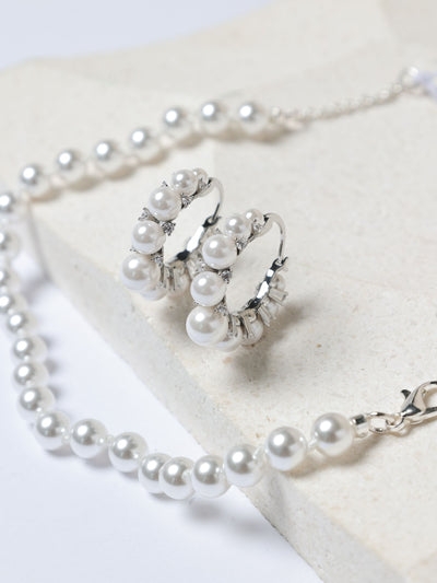 Next Silver Plated Knotted Pearl Effect Stretch Bracelet 8mm Width- Buy online at McGrocer