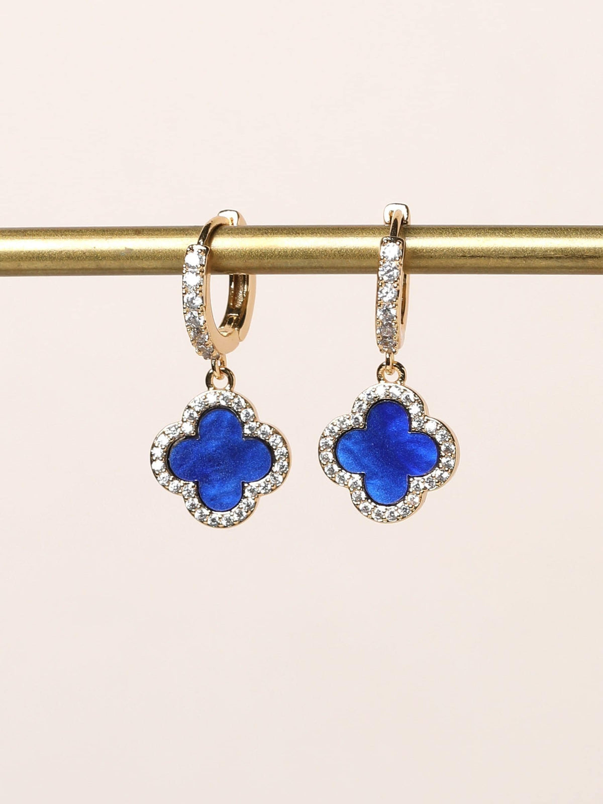 Gold Plated Lapis Clover Huggie Hoop Earrings 25mm
