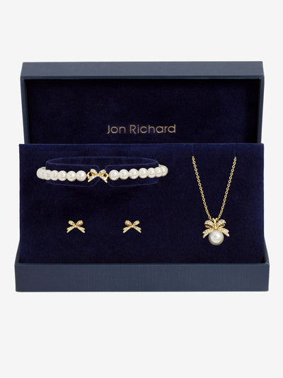 Next Gold-Plated Emerald Pearl and Crystal Trio Earring Set with Gift Box- Buy online at McGrocer