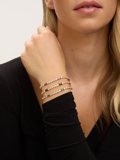 Bracelet tennis plaqué or en cristal de rubis avec fermoir bouton, longueur 80 mm