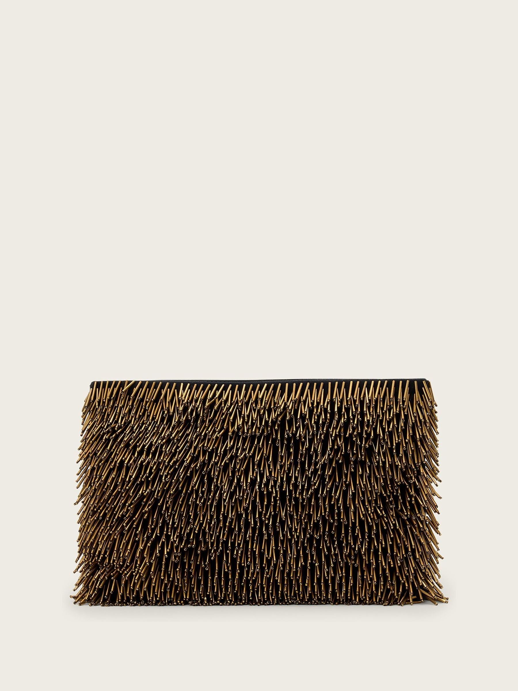 AllSaints yellow Bettina Bead clutch bag, imported from the UK