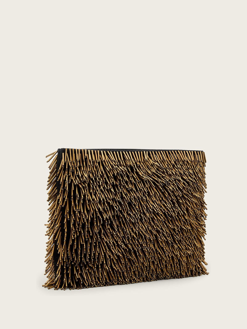 AllSaints yellow Bettina Bead clutch bag, imported from the UK