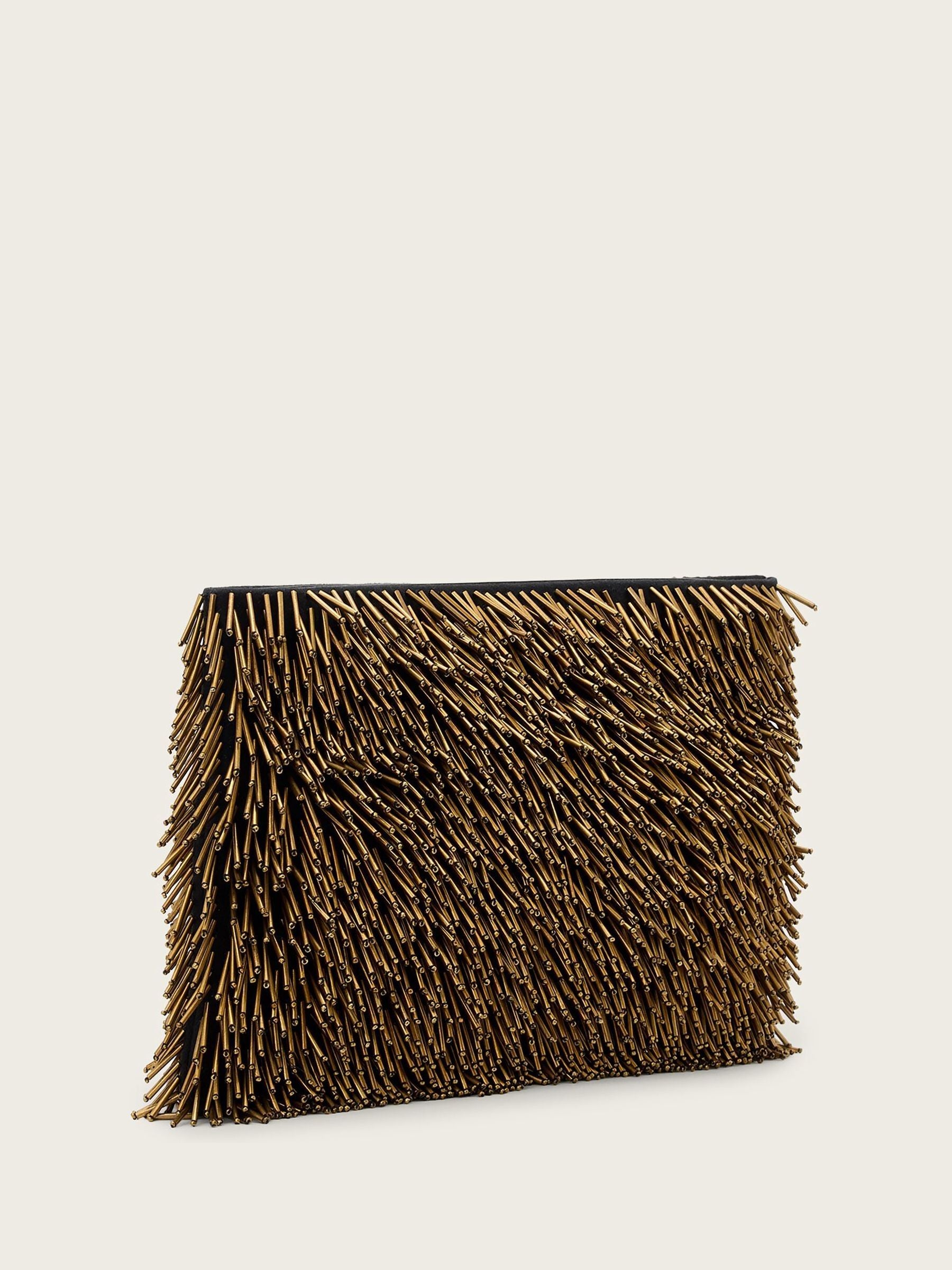 AllSaints yellow Bettina Bead clutch bag, imported from the UK
