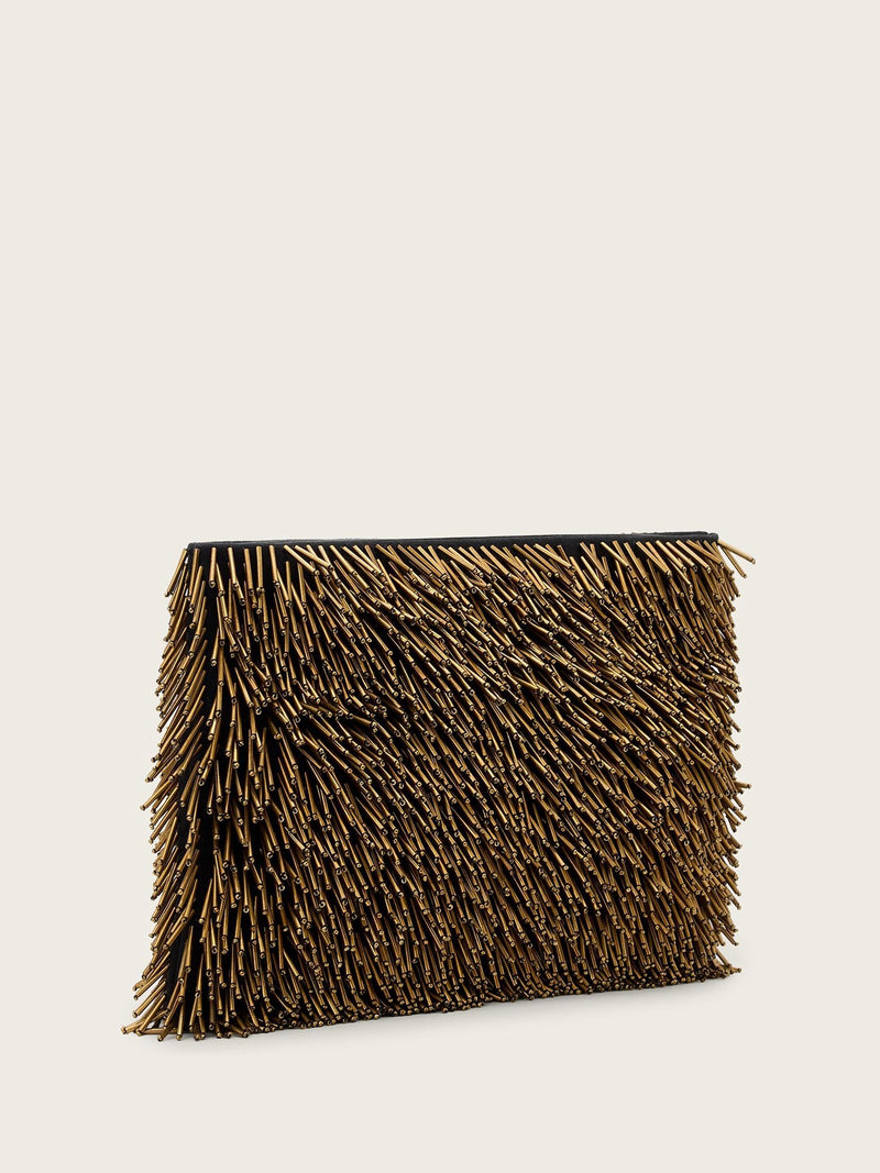 AllSaints yellow Bettina Bead clutch bag, imported from the UK