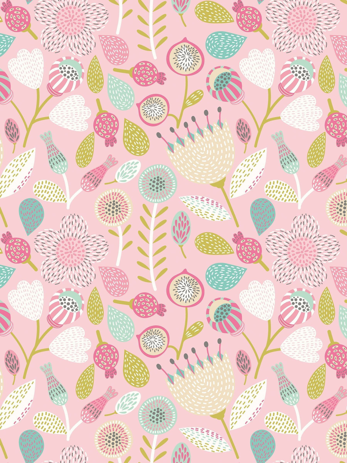 Hoopla Walls wallpaper sample Folk Floral A4, UK version