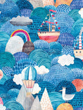 Hoopla Walls Ships Ahoy! Aqua Coral Wallpaper Sample A4