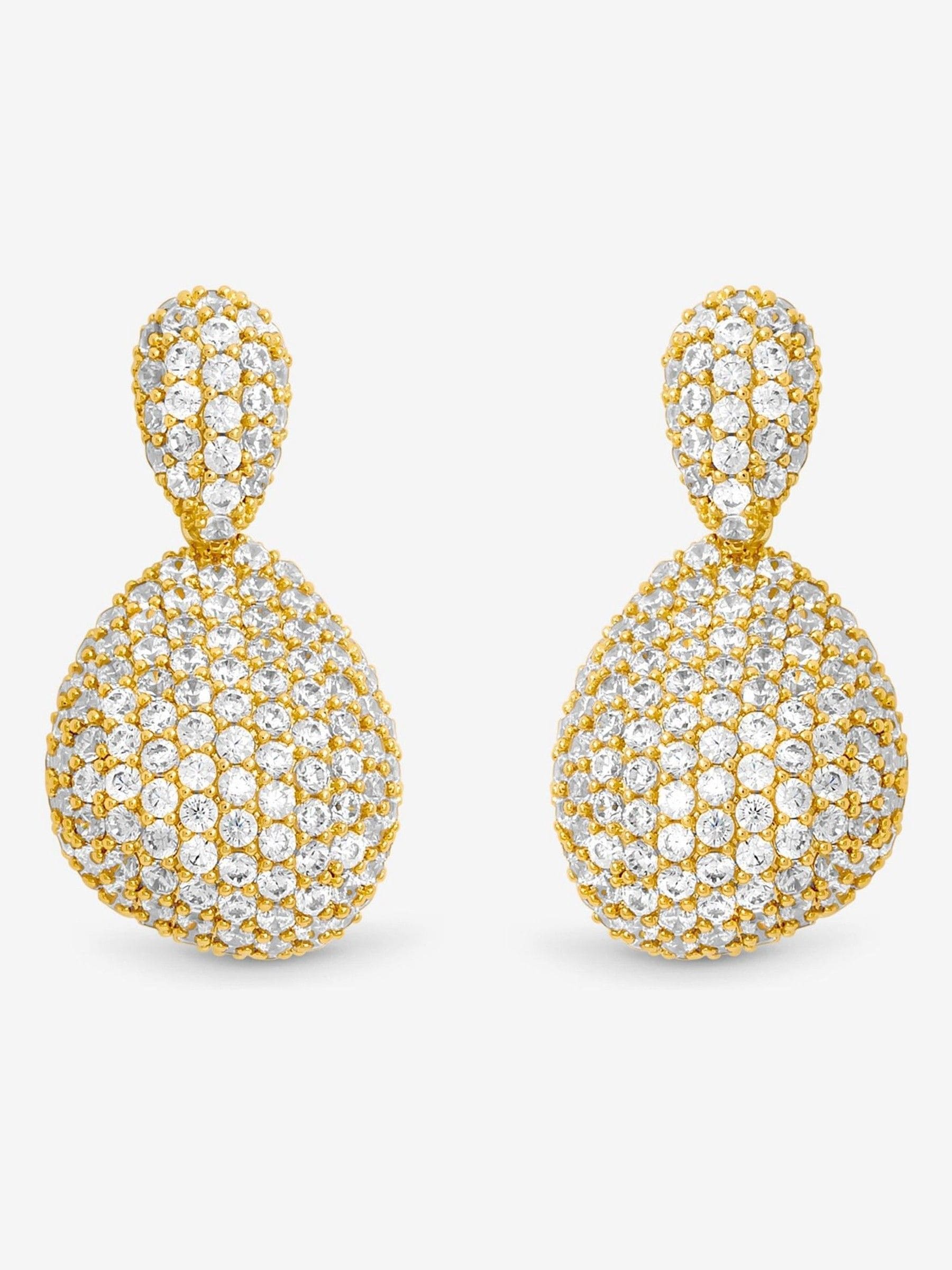 Jon Richard Silver Rhodium Plated and Cubic Zirconia Drop Dome Earrings Gift Box