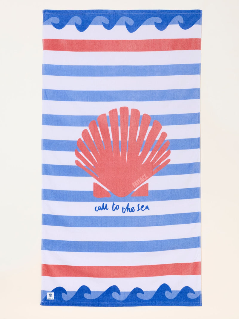 FatFace light blue MCS shell stripe beach towel, imported from the UK