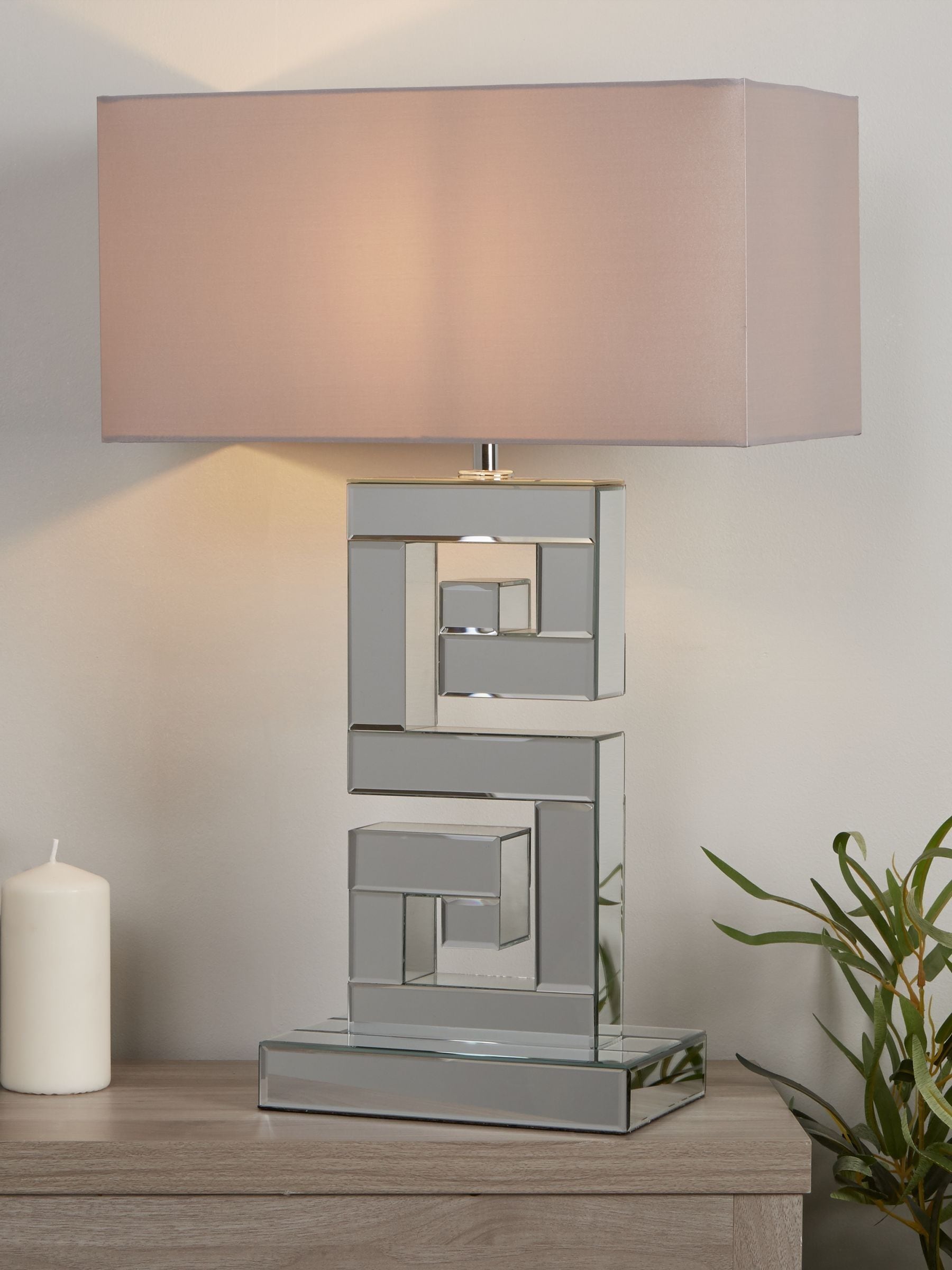 Searchlight Chrome Tetris table lamp, imported from the UK