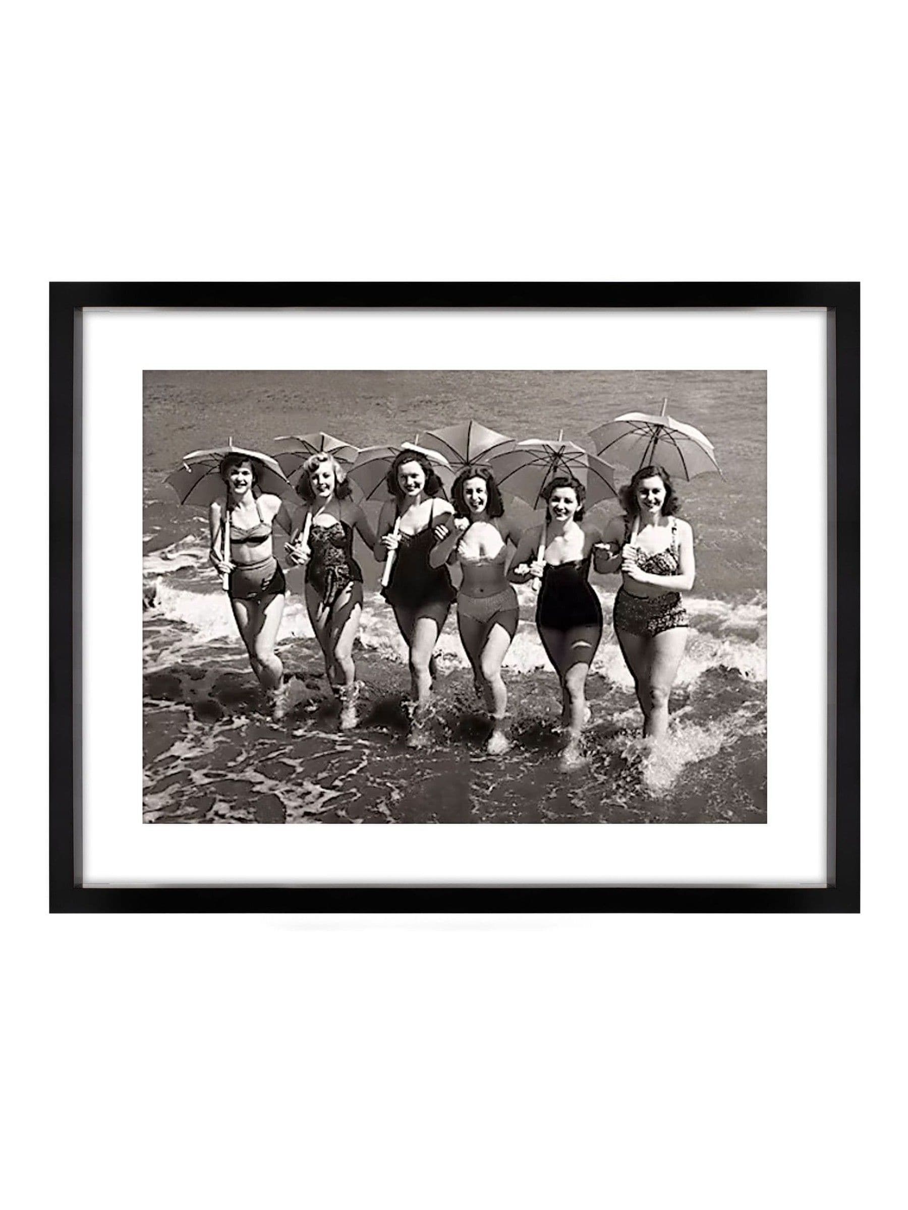 Brookpace Lascelles girls with parasols wall art black white 50x40cm (British brand)
