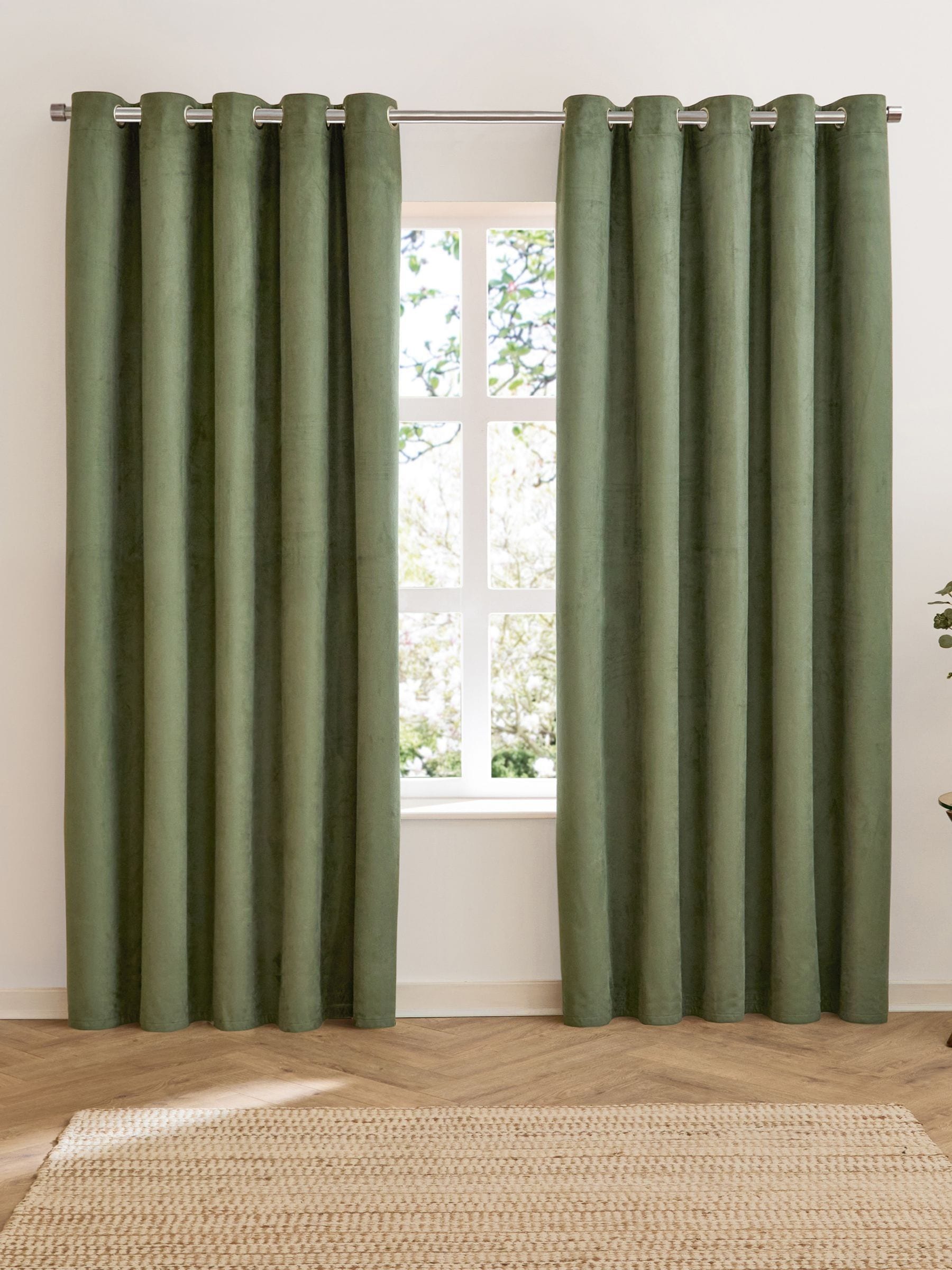 Furn Green Verso reversible blackout eyelet curtains 229cm x 183cm, imported from the UK