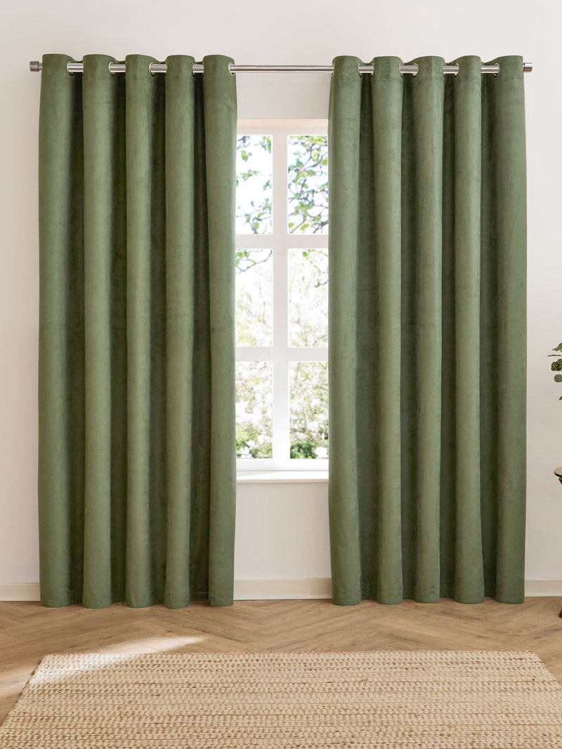 Furn Green Verso reversible blackout eyelet curtains 229cm x 183cm, imported from the UK