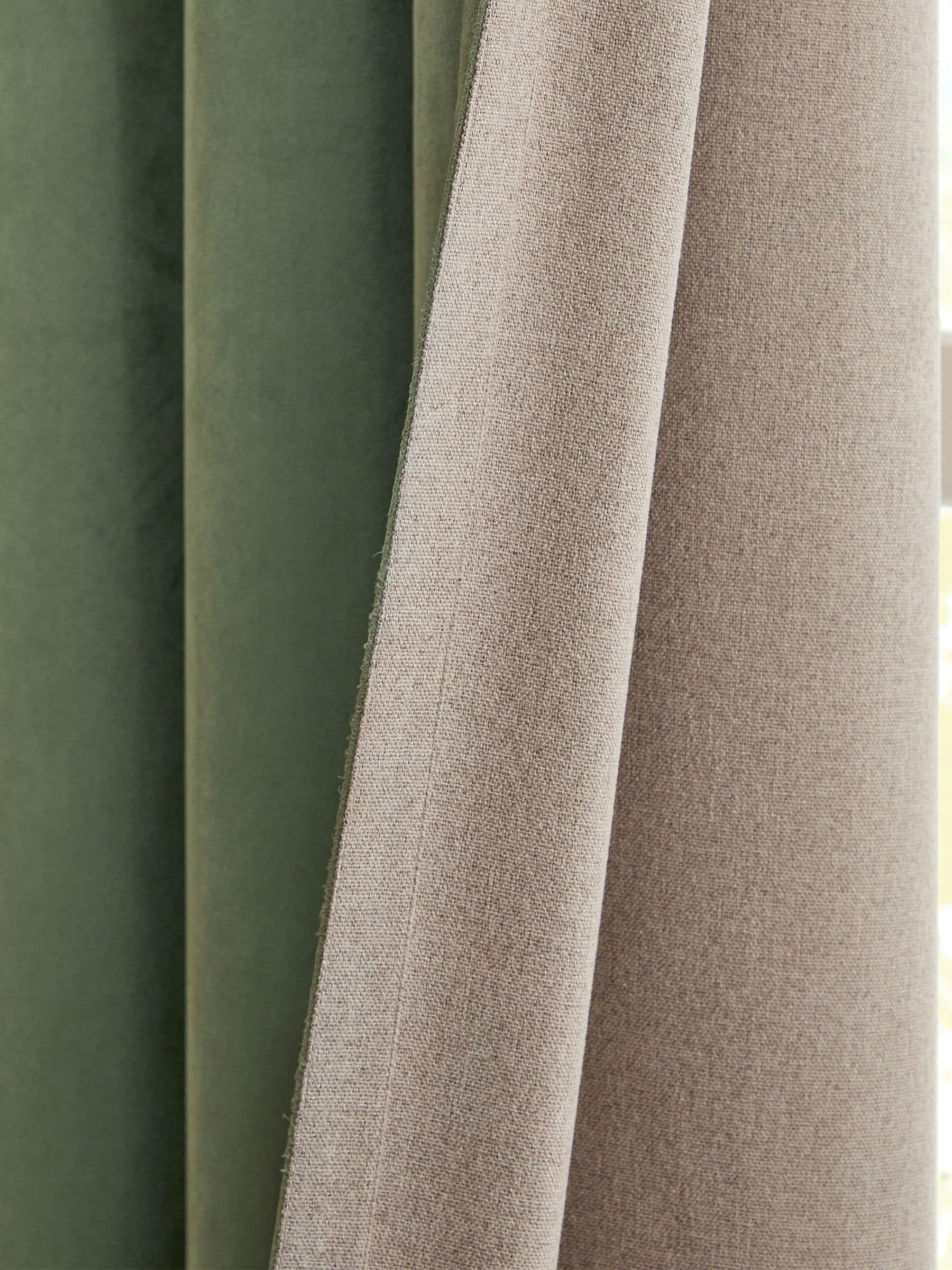 Furn Green Verso reversible blackout eyelet curtains 229cm x 183cm, imported from the UK