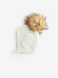 The Little Tailor Cream Baby Pom Pom Textured Knitted Hat
