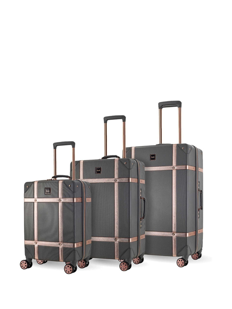 Rock vintage grey 3-piece suitcase set, imported from the UK