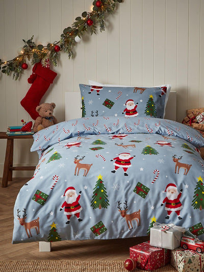 Next Vantona Blue Christmas Santa & Friends Quilt Cover Set- Buy online at McGrocer
