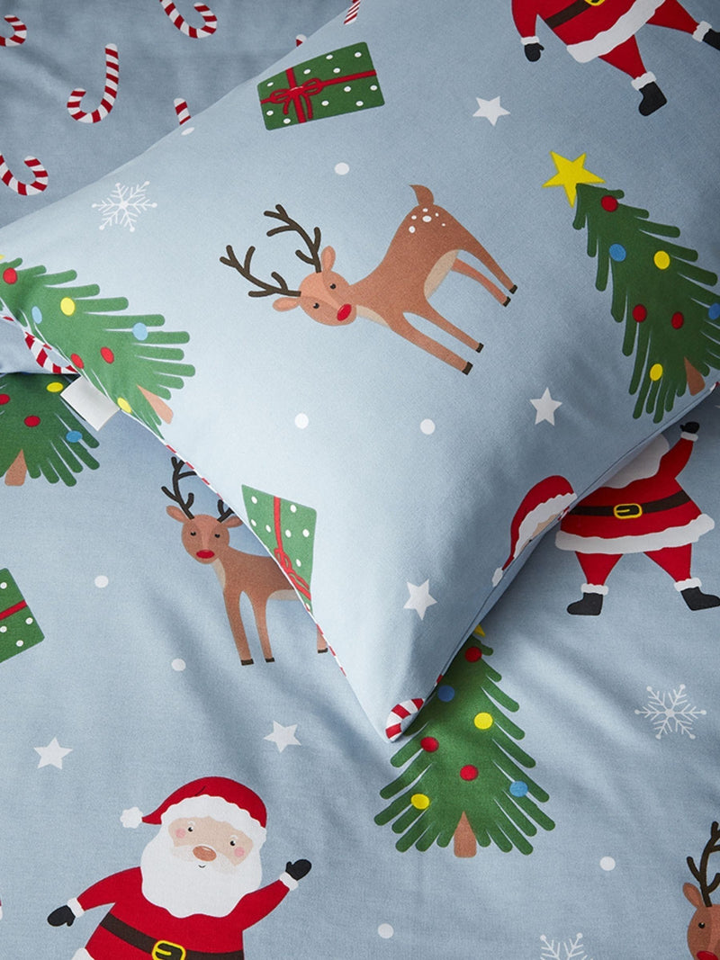 Vantona blue Christmas Santa and friends quilt cover set (British brand)