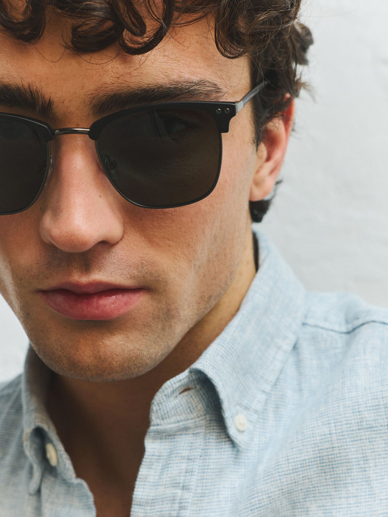 Black preppy sunglasses clubmaster style, UK version