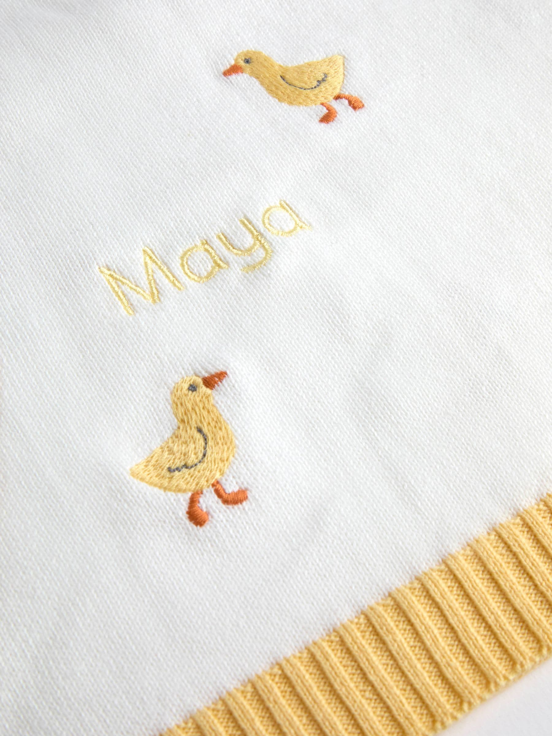 JoJo Maman Bébé personalised embroidered duck shawl, imported from the UK