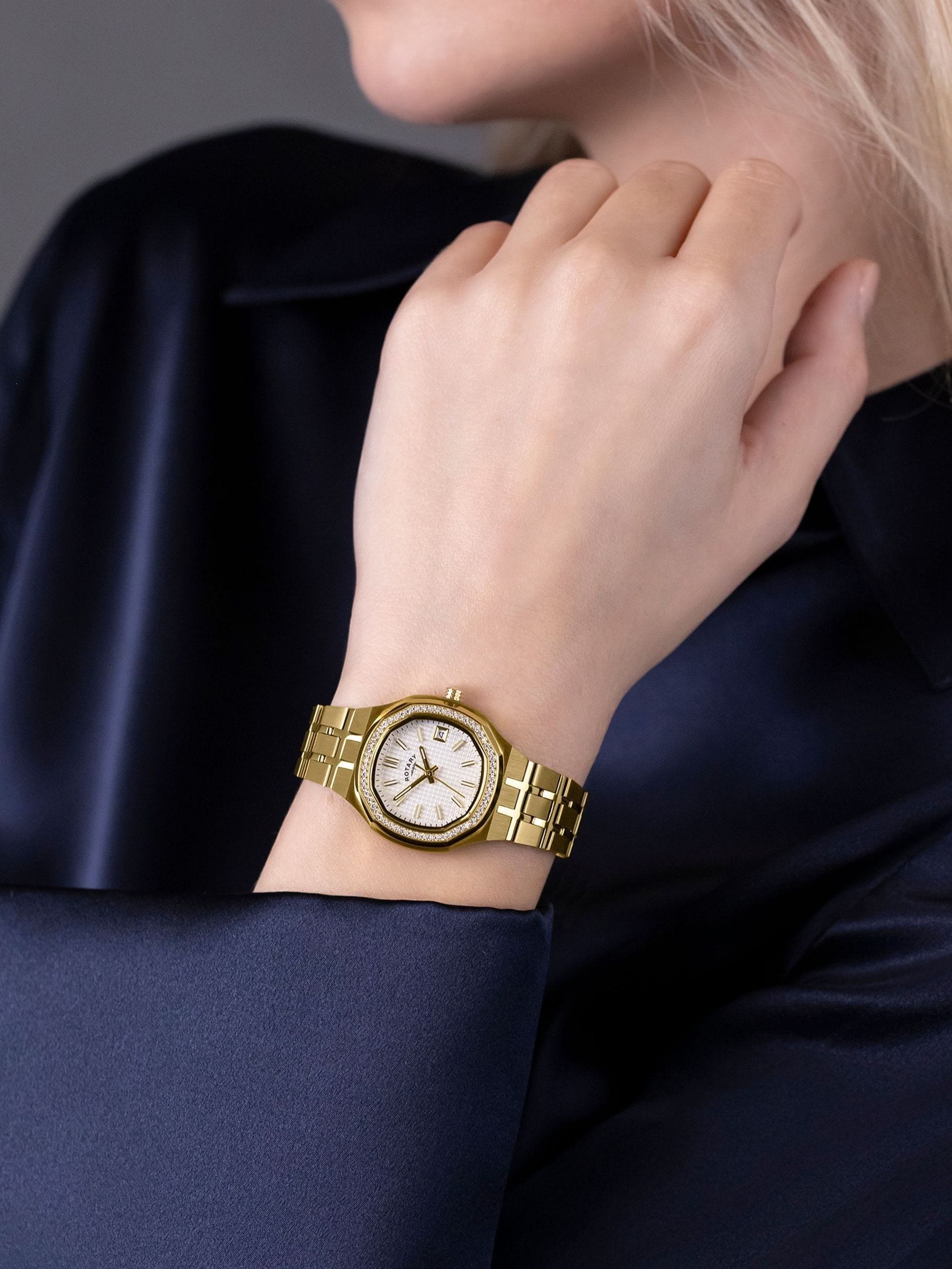 Rotary Brilliance gold PVD bracelet watch with crystals, UK version