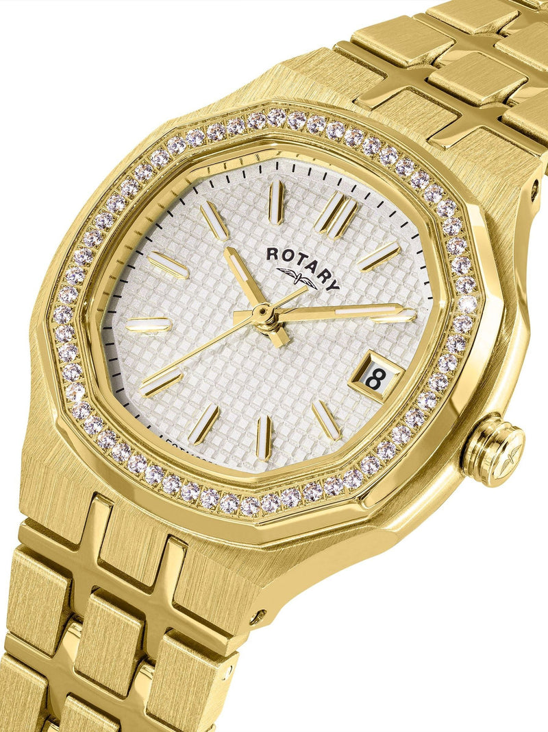 Rotary Brilliance gold PVD bracelet watch with crystals, UK version