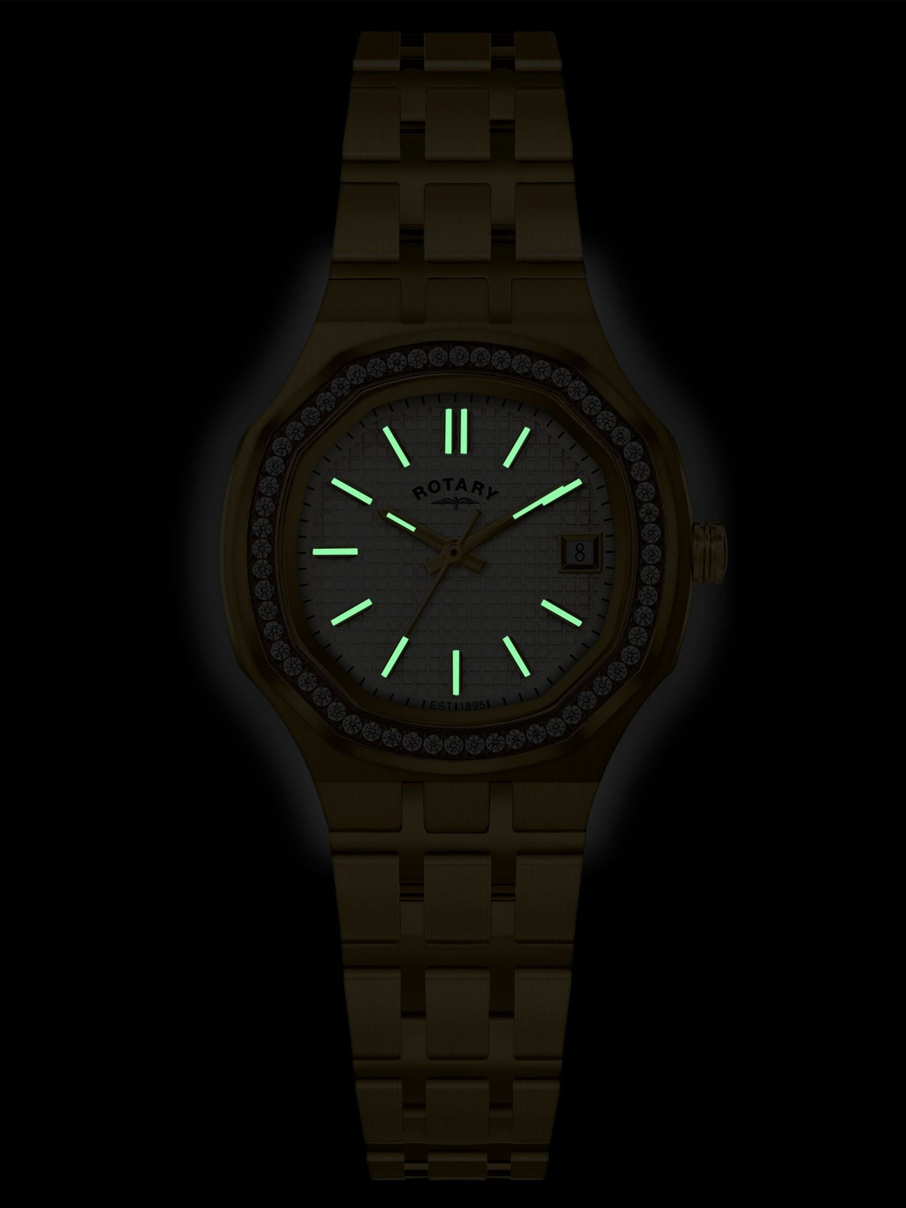 Rotary Brilliance gold PVD bracelet watch with crystals, UK version